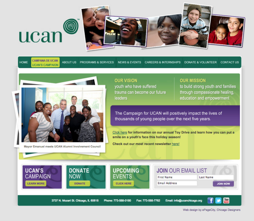 A screenshot of the UCAN homepage prior to Fuzzy Math's engagement