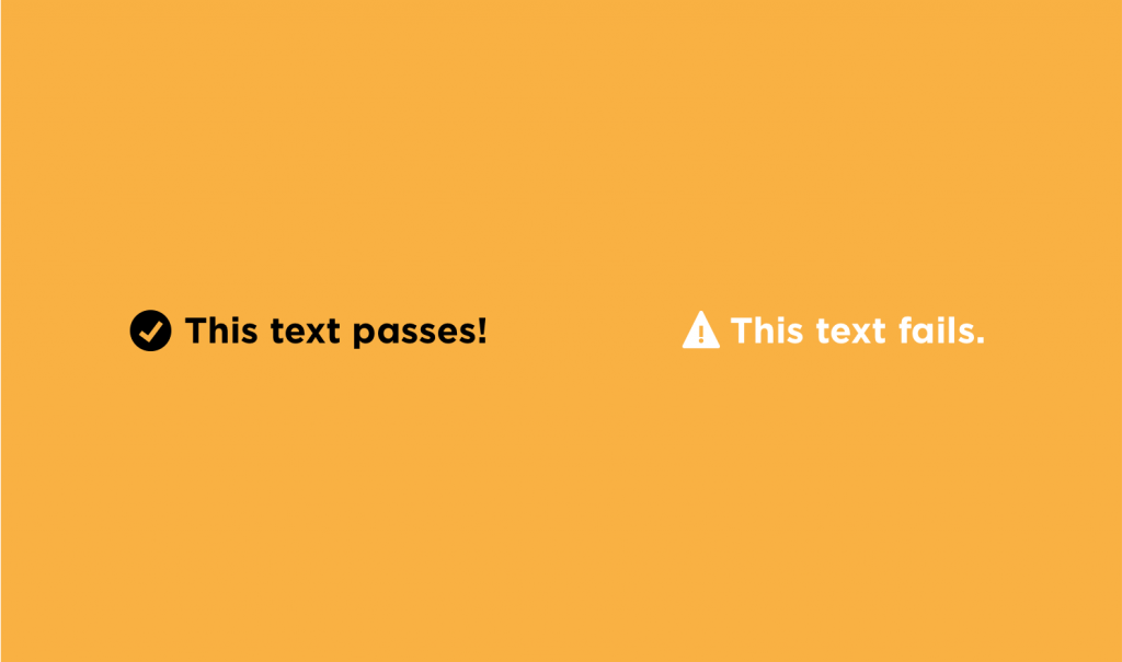 Image comparing text that passes web accessibility standards versus text that doesn't pass