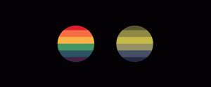 two circles in different colors representing what a color blind person sees