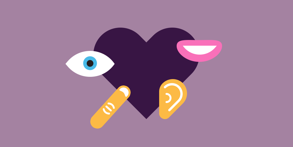 a heart, eye, lips, ear, and finger representing user friendly usability testing