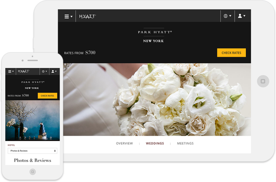 Tablet and iPhone mock up depicting rates for Park Hyatt