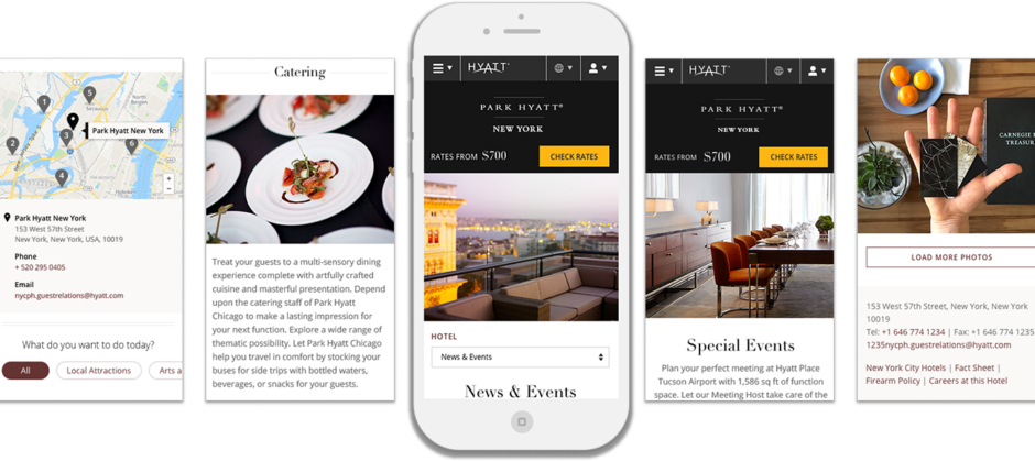 Images depicting different mobile variations of Hyatt hotel websites