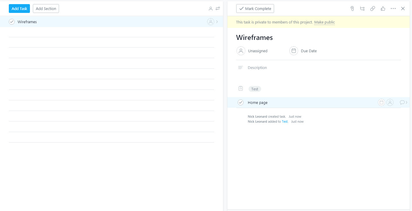 Asana's task, and subtask list