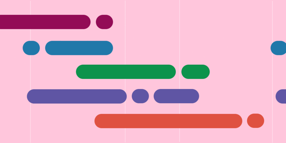 Gif of several colorful bars moving gradually to the left of a pink background
