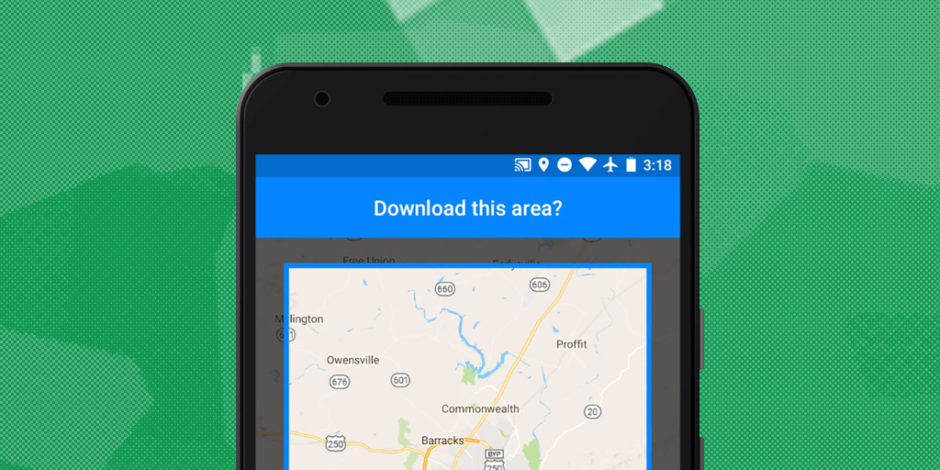 A phone showing the option to download Google Maps to view offline. This is an example of calm technology in enterprise web application ui design.