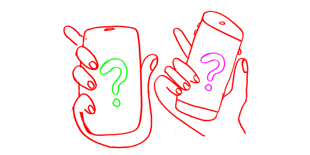 Illustration of two hands holding cellphones
