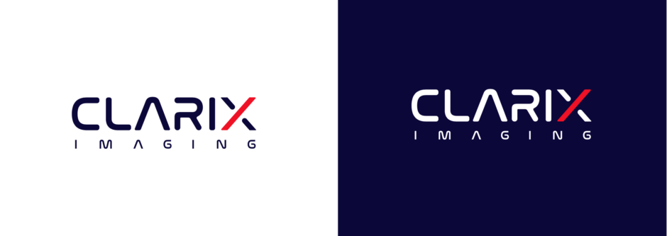 Light and dark applications of the Clarix logo, representing both the "lights on" mode of the operating room and the "lights off" mode of the radiology reading room