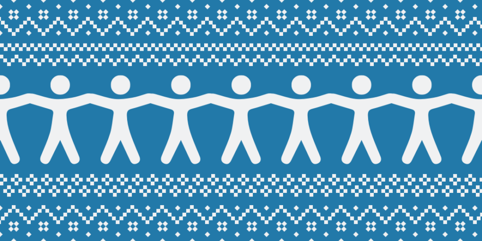 December newsletter feature image depicting holiday sweater-style repeated pattern of web accessibility human logo