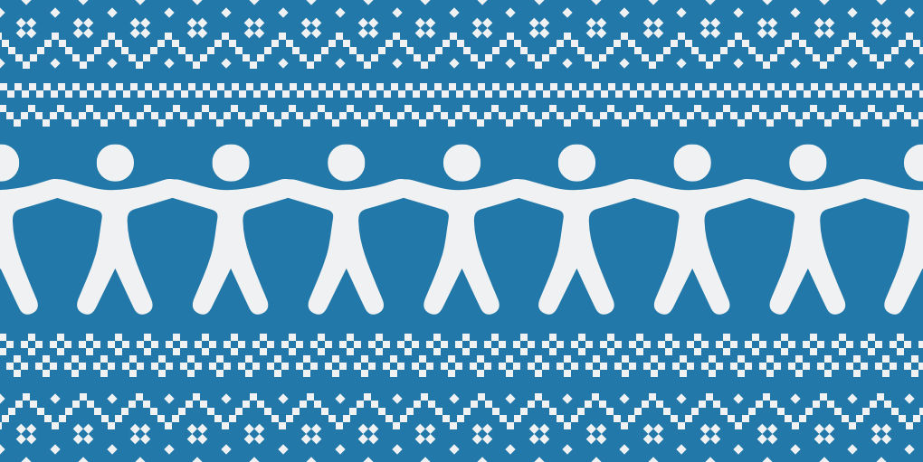 December newsletter feature image depicting holiday sweater-style repeated pattern of web accessibility human logo