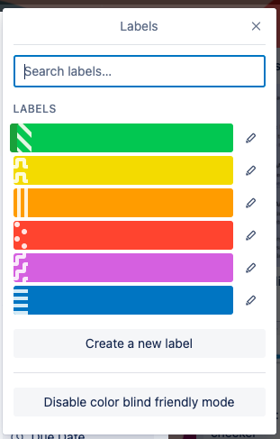 Screenshot of a Tello board labels featuring patterns to differentiate each of them.