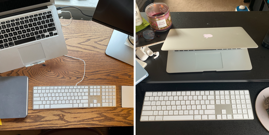 Combined images of Lilly's and Abbie's work from home desks.
