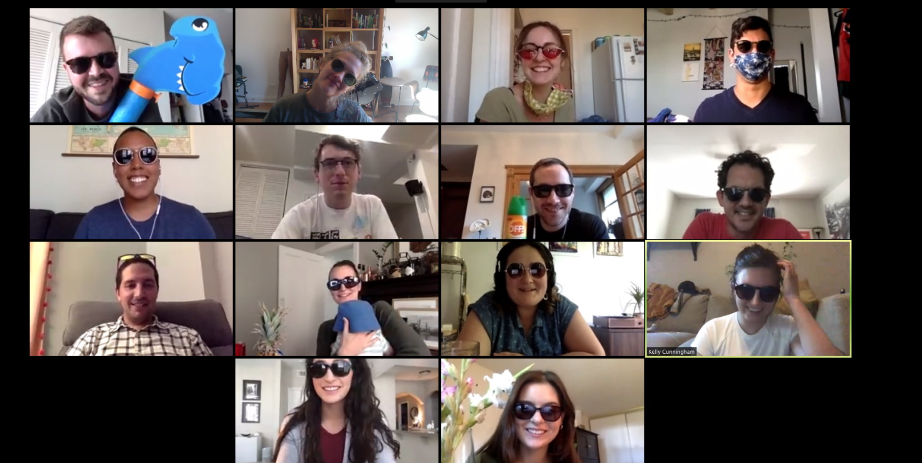 Screenshot of the Fuzzy Math Team on a Zoom call all wearing sunglasses.