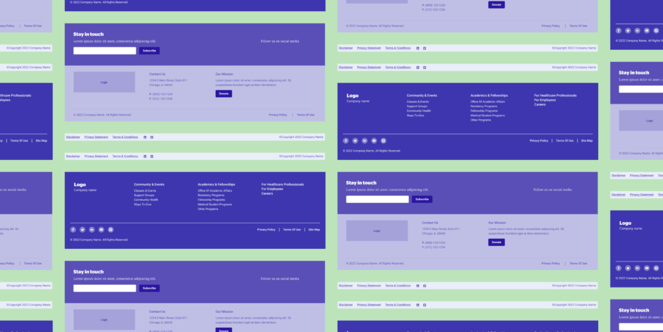 A collage of different website footers.