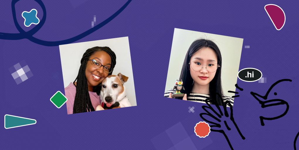 Headshot images of the two interns on a vibrant background