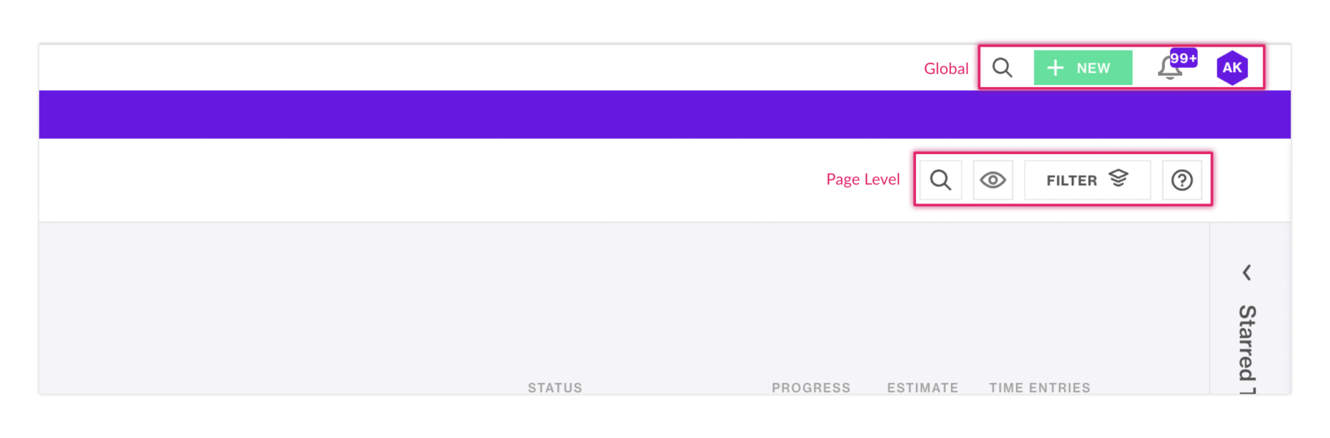 Forecast example showing how they follow header best practices by having a clear differentiation between global utility navigation and page level utility navigation.