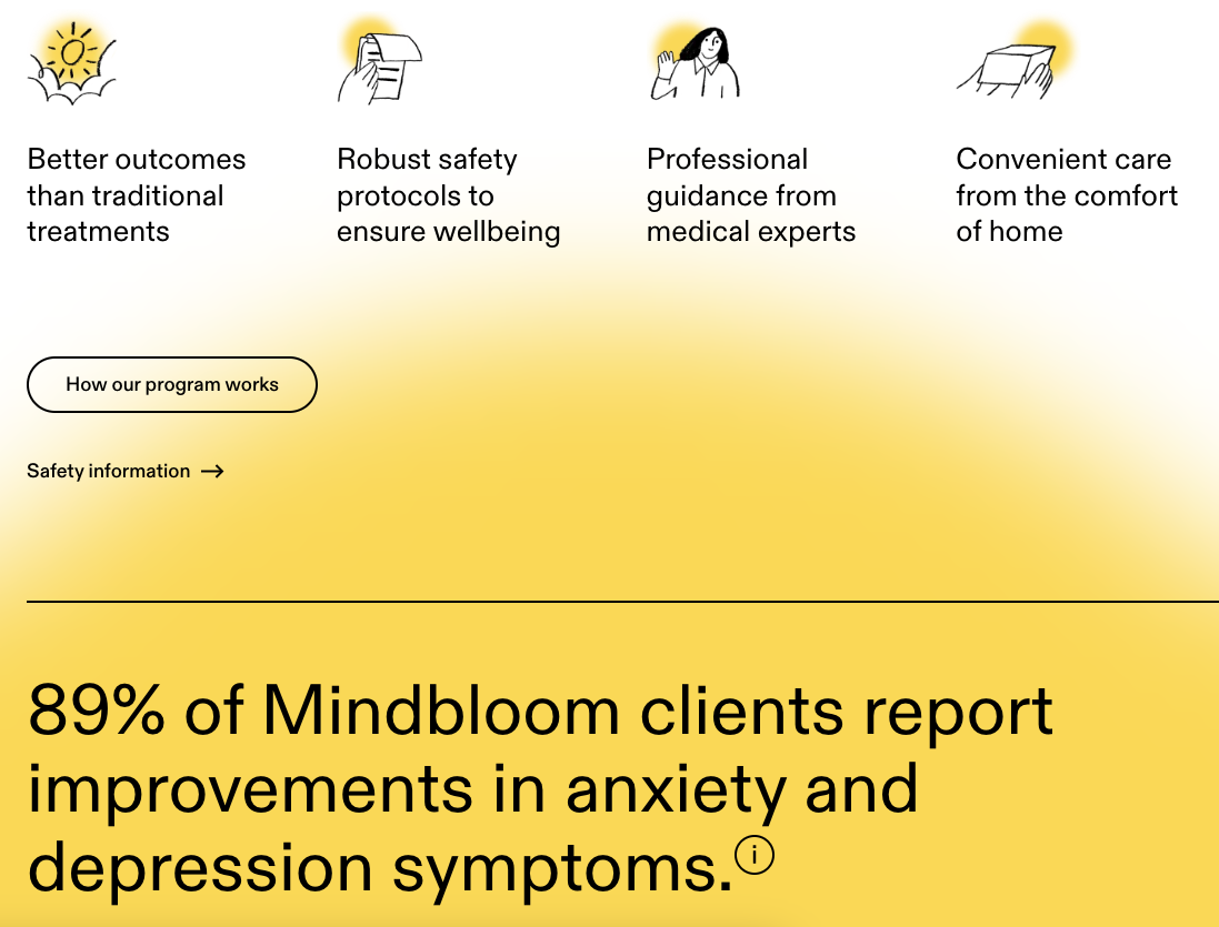 Mindbloom UI showing use of the color yellow with its simplistic UI